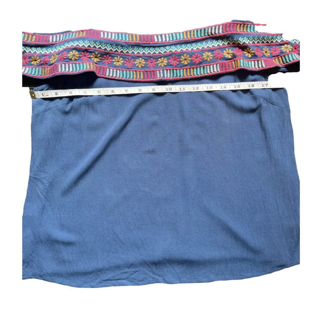 THML Women’s Blue Embroidered Blouse 
Size: Large - Picture 7 of 10